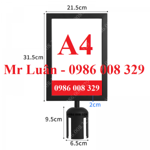 Bảng chỉ dẫn A4 đen mặt đứng cho cột chắn inox