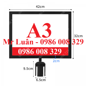 Bảng chỉ dẫn A3 đen mặt ngang cho cột chắn inox