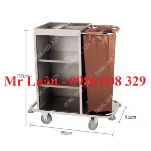 Xe dọn buồng phòng khách sạn inox 1 túi treo