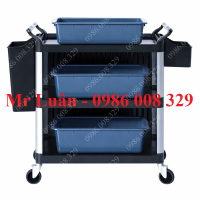 Xe dọn bàn ăn 3 mặt kín có 2 thùng treo 3 khay