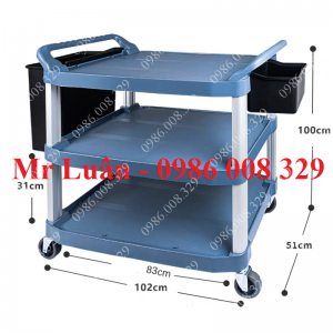 Xe đẩy nhựa xám thanh vuông góc có 2 thùng treo