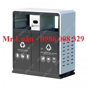 Thùng rác thép phun sơn 2 ngăn có gạt tàn
