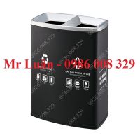 Thùng rác sơn đen phân loại 2 ngăn