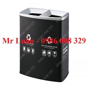 Thùng rác sơn đen phân loại 2 ngăn